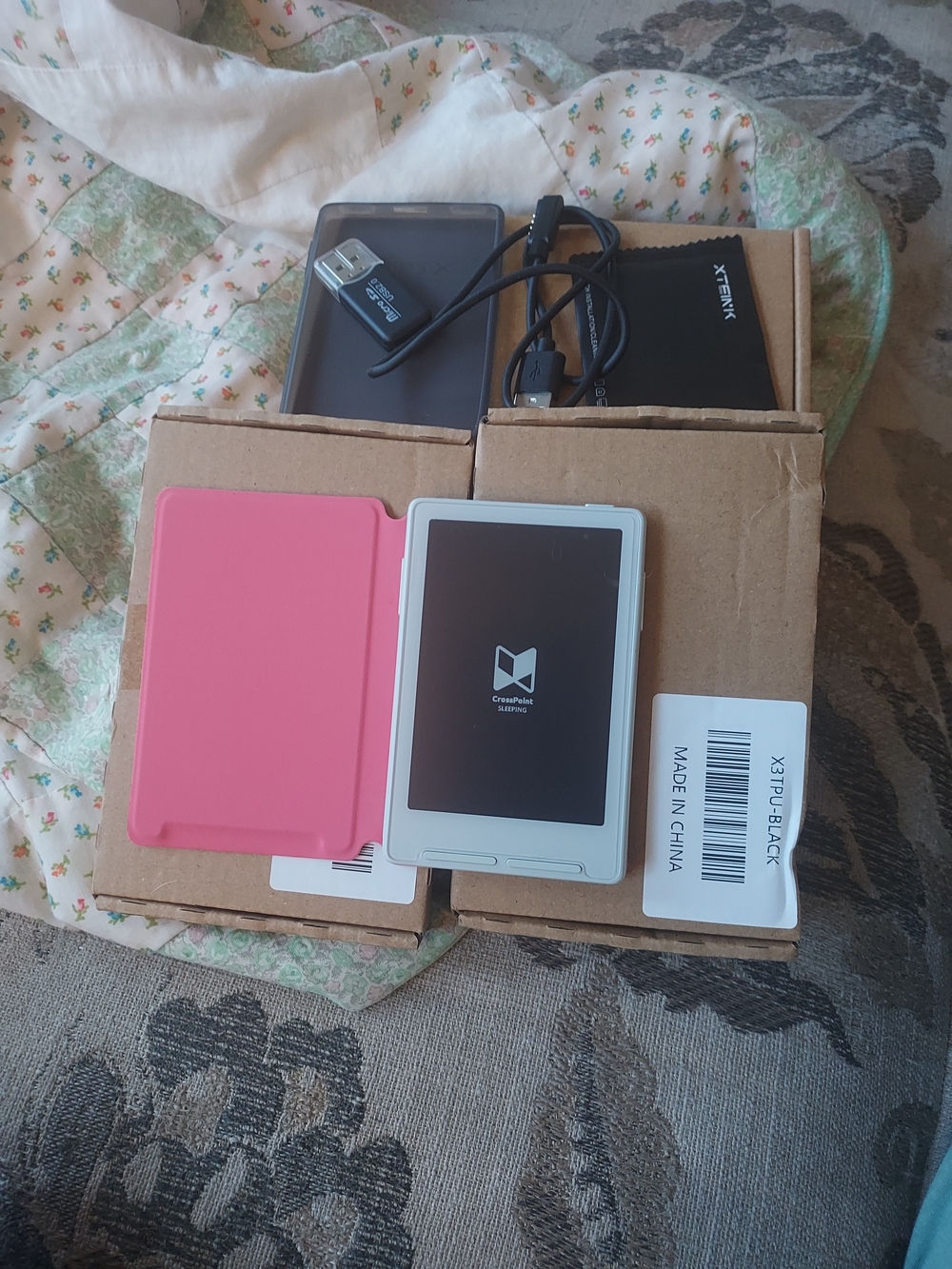 White eReader with Pink Cover - Compact Tablet Accessory